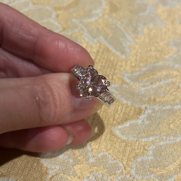 ❤️❤️ 925 SILVER Pink Heart CZ Rhinestone RING - Picture 3 of 9